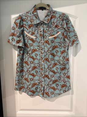 Light Blue Western-Print Short Sleeve Shirt